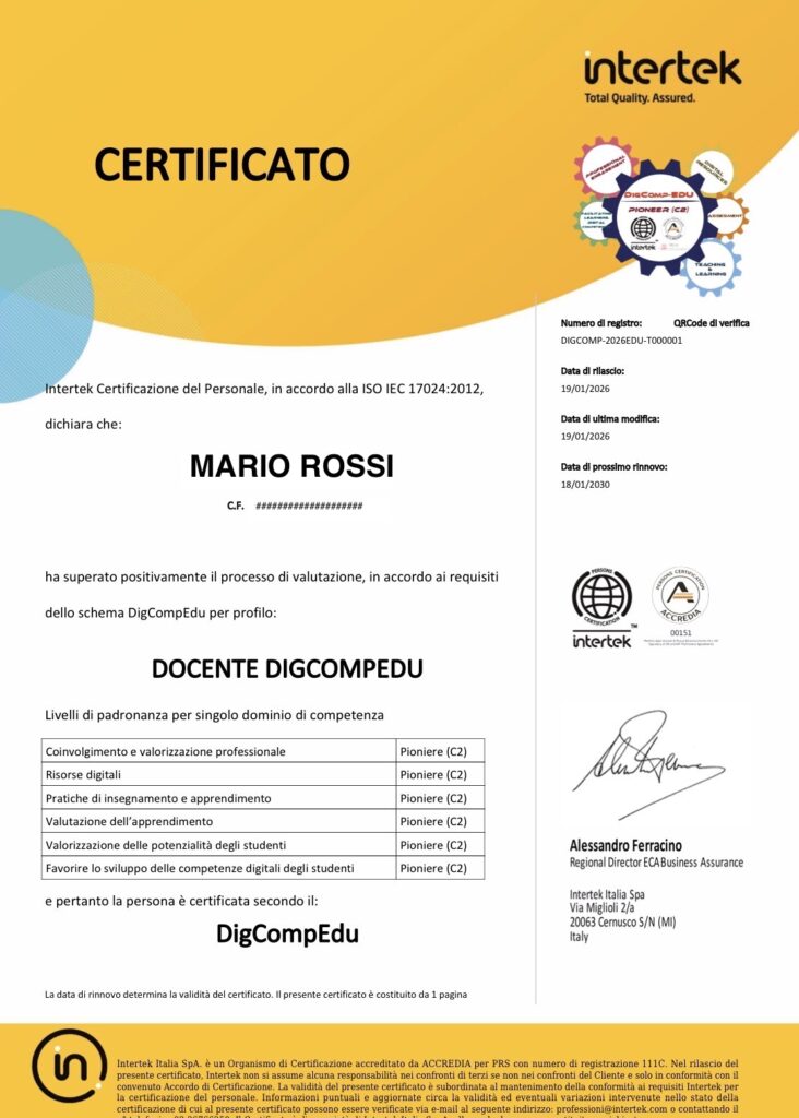 Certificato Accredia DigCompEdu